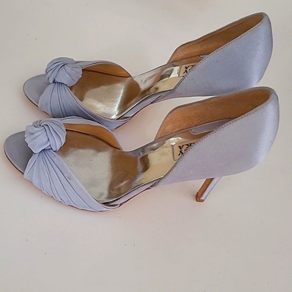 Bagley Mischka Musica Blue Satin Love Knot Open Toe Heels - Picture 13 of 16